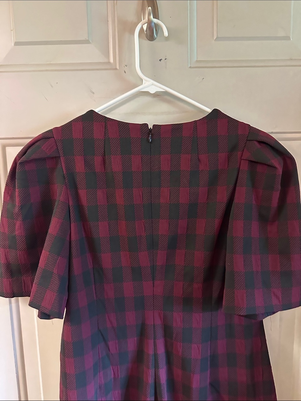 Calvin Klein Burgundy and Black Checked Midi Dress - Picture 4 of 6